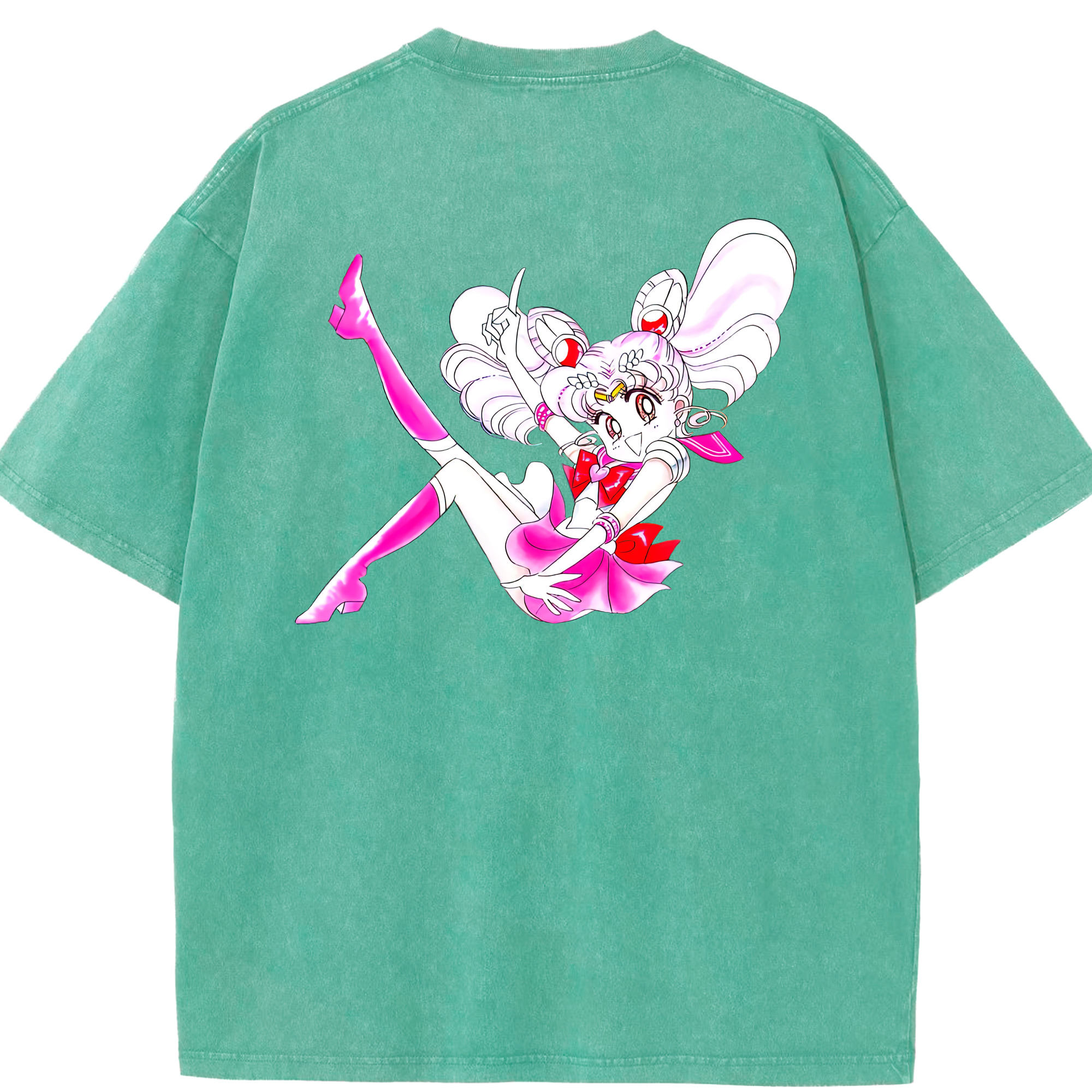 （画像用） 美少女戦士セーラームーン ちびうさ Sailor Moon Chibiusa Tsukino Usagi Small Lady Serenity 綿100% ヴィンテージ風 半袖Tシャツ（背面プリント）